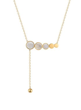 欧美时尚钛钢项链女圆牌白u贝气质百搭简约金色圆片网红个性潮饰