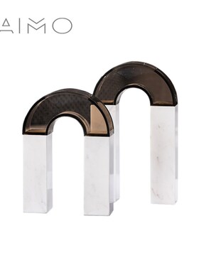 家居极简约亚克力花瓶样板房客厅摆件白色底座花插花器现货