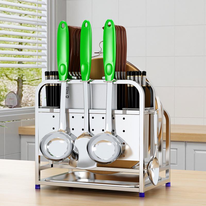 厨房刀具置物架多功能304不锈钢刀架刀座筷子笼家用砧板架收纳架