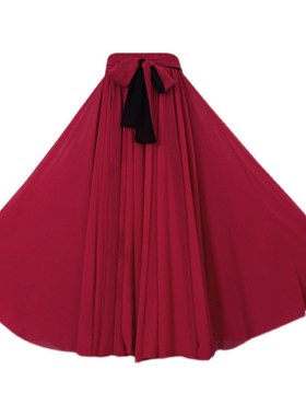 720度双面穿新疆舞蹈半身裙酒红黑色雪纺大摆裙高腰时尚长裙女夏