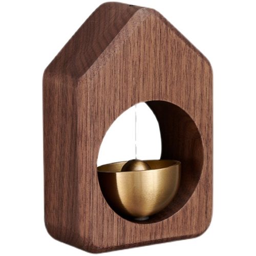 吸门式风铃胡桃木日系简约手工冰箱贴网红铜铃铛进门木制工艺挂件