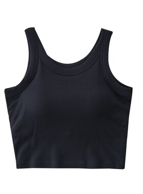 带胸垫一体工字背心女针织美背外穿辣妹上衣内搭小吊带Y夏黑色短