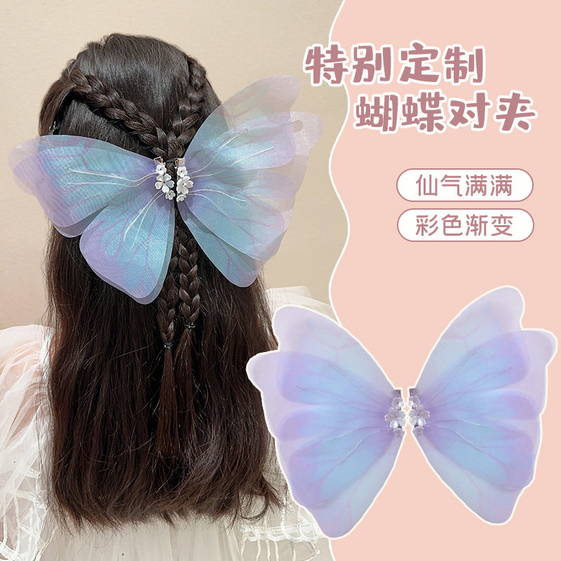 热销女童大蝴蝶结发夹小女孩网红新款汉服头饰女儿童公主超仙纱纱
