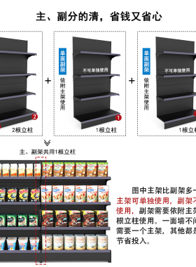 超市货架磨砂黑色多功能组合式多层置物架单面双面零食冷轧钢货架