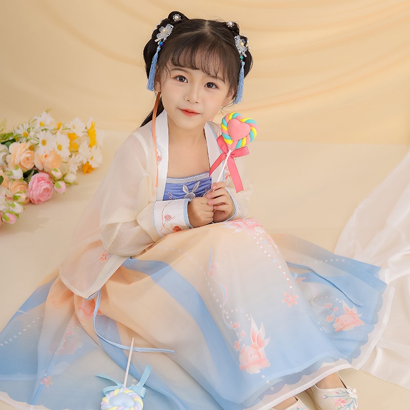 流仙记  汉服女童2024春季新款齐胸襦裙小女孩古风超仙连衣裙古装