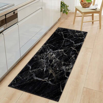 Long non-slip kitchen mat welcome mat black white marble pri