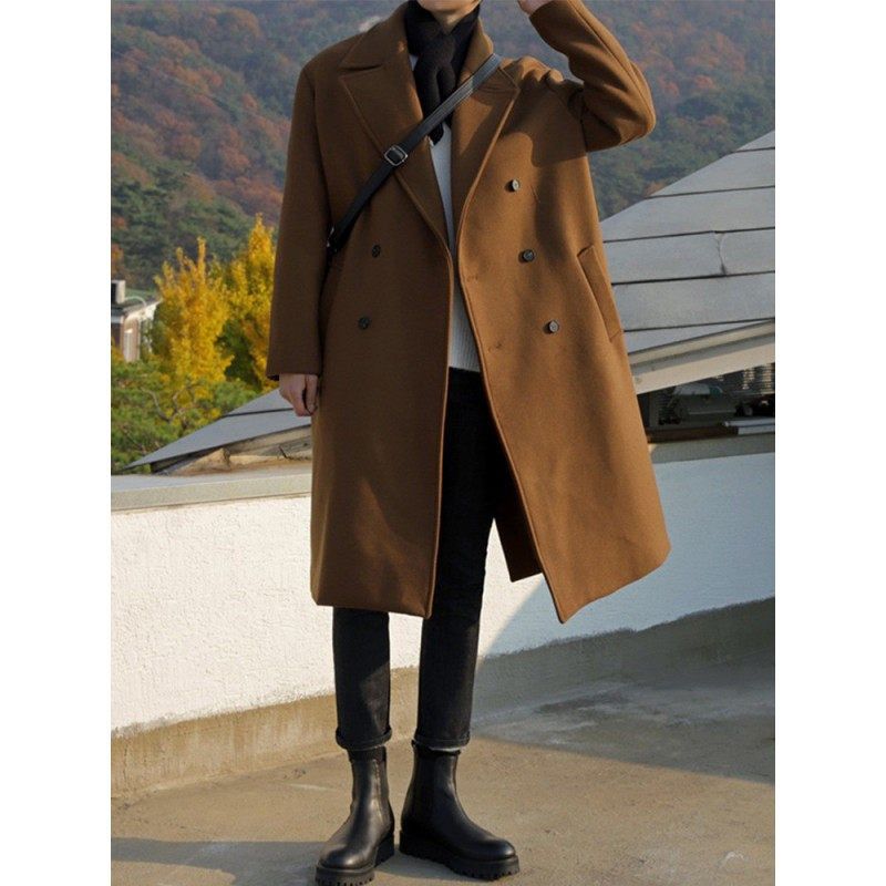 2024新款毛呢大衣男中长款过膝韩版宽松冬季双排扣风衣呢子外套男,男装,毛呢大衣,淘宝优惠券,粉丝福利购,淘宝优惠卷