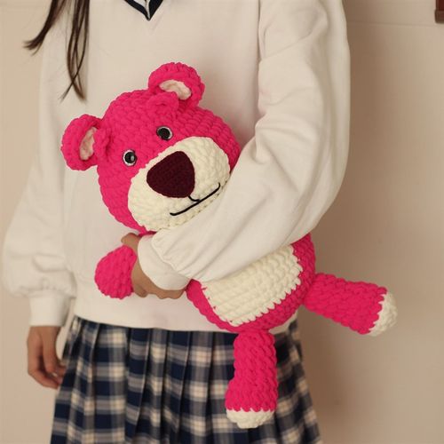 手工草莓熊玩偶材料包r钩针diy粗毛线抱哥公仔编织娃娃抱枕送