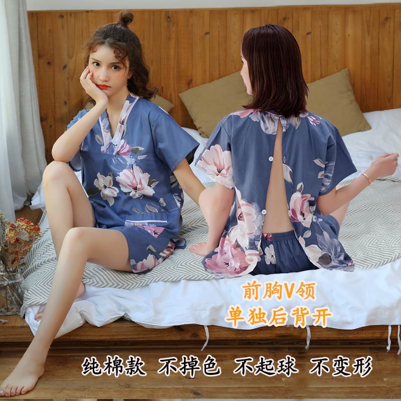 艾灸服纯棉前后开背开扣女款男士情H侣汗蒸服全棉按摩桑拿浴服