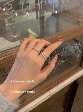 小众简约日常设计高级感珍珠叠戴细戒指时尚个性食指戒可调节指环