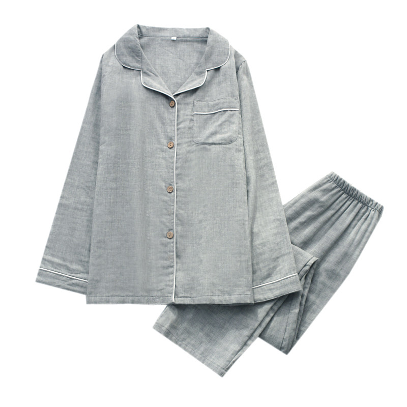 日式开衫睡衣女男春秋季夏纱布薄款加大码长袖情侣家居服套装