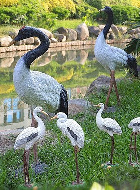 喷泉流水假山装饰品丹顶鹤仙鹤白鹭摆件动物鸟类模型花园庭院工艺