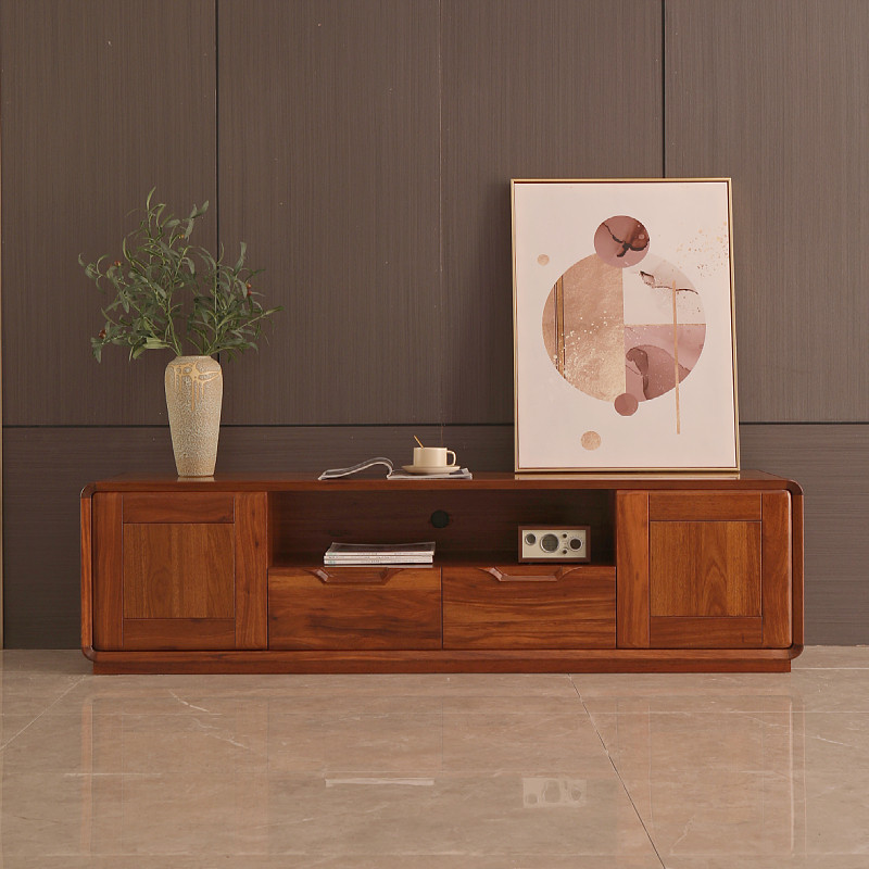 乌金木电视柜现代新中式客厅地柜全实木影视柜原木家具简约储物柜