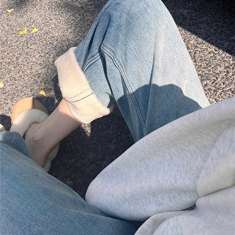 加绒加厚直筒牛仔裤女秋冬季胖妹妹mm宽松显瘦阔腿裤梨形身材裤子,女装/女士精品,大码裤装,淘宝优惠券,粉丝福利购,淘宝优惠卷