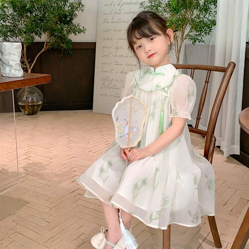 沫沫家女童夏装新中式旗袍连衣裙2023夏季新款国风宝宝复古清新小