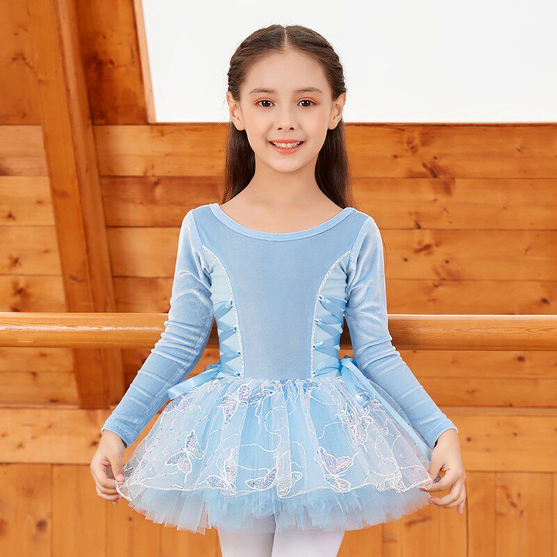 2020秋冬女童丝绒长袖舞蹈服保暖练功服女孩芭蕾舞裙演出服1805