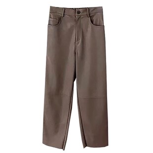 女八分显高九分高腰显瘦窄板直筒阔腿裤 145矮小个子秋装 七分皮裤