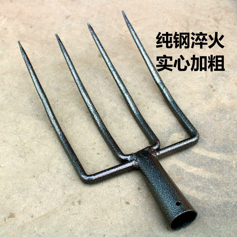 工厂销四齿叉实心新m款全锰钢加粗加重叉子农用叉粪四股叉头松土