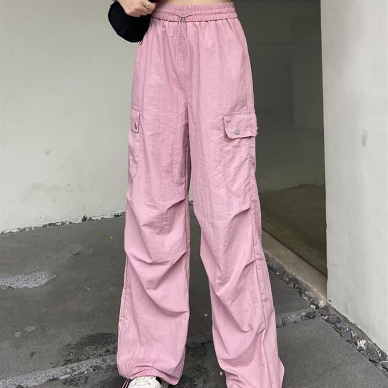 户外速干工装裤女夏天薄款直筒休闲跳舞运动降P落伞窄版束脚阔腿
