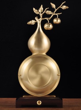 黄铜事事顺心葫芦座钟摆件台式时钟石英钟家居客厅电视柜装饰品