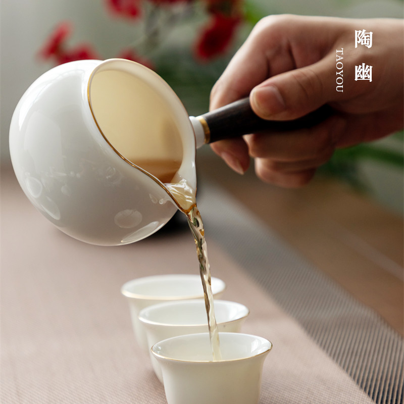 陶幽玉瓷手把公道杯泡茶分茶器日式茶具海茶道配件过滤分茶碗公杯