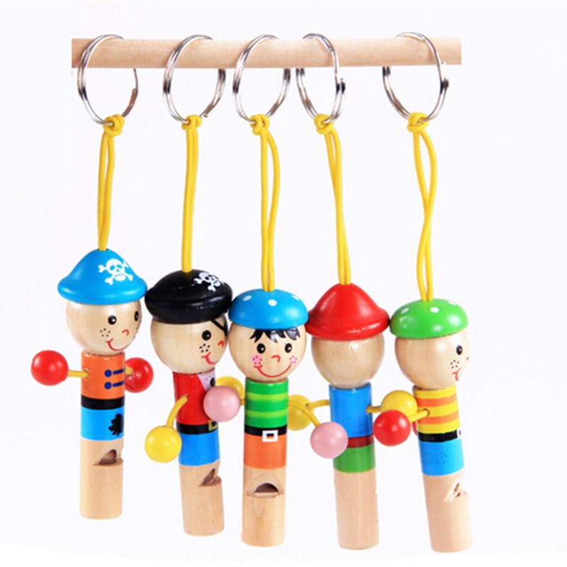 推荐Baby Kids Wooden Toys Educational Pirate Whistle Key cha