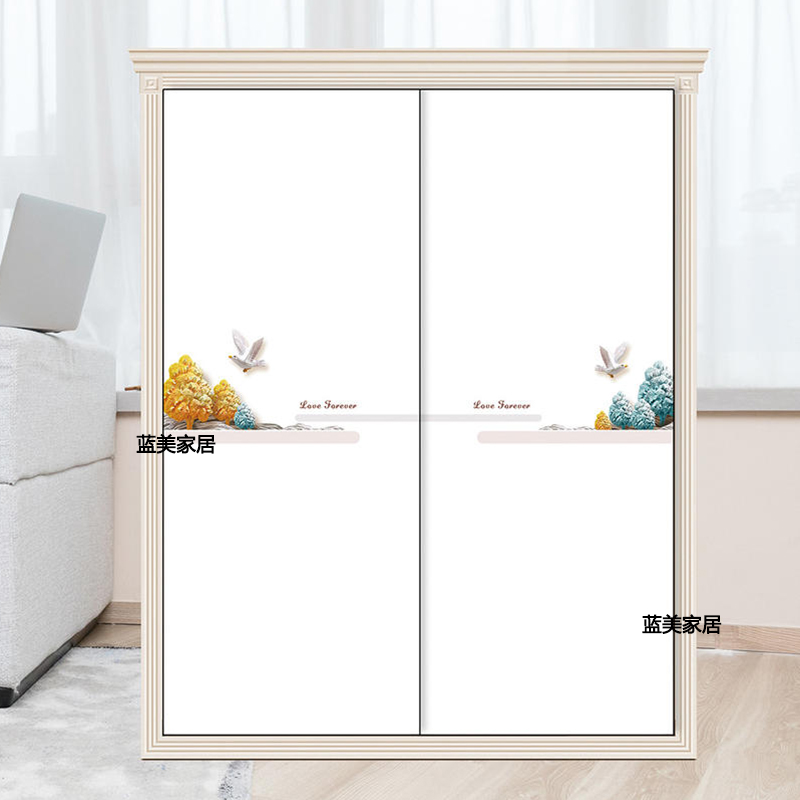 定制高光密度板钢化防爆玻璃百叶滑移3壁I橱2网红推拉滑移门衣柜