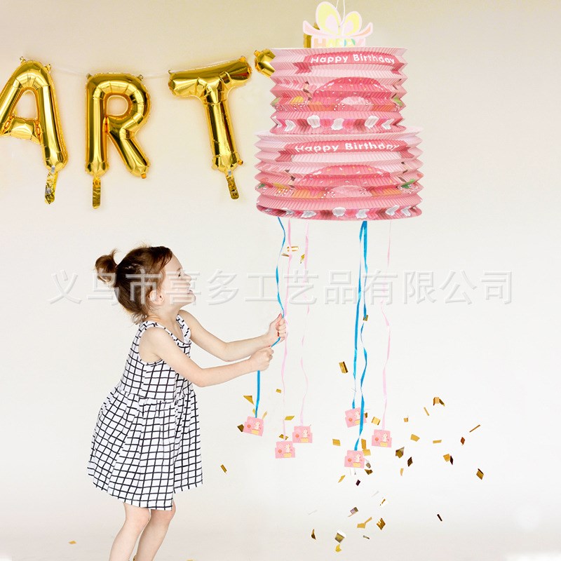 跨境迷你拉线皮纳塔Pirnata填充惊喜礼物盒生日派对节日聚会装饰