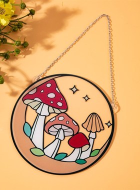 跨境新品 亚克力彩色蘑菇花园家居挂饰 壁挂阳台花园窗户装饰品