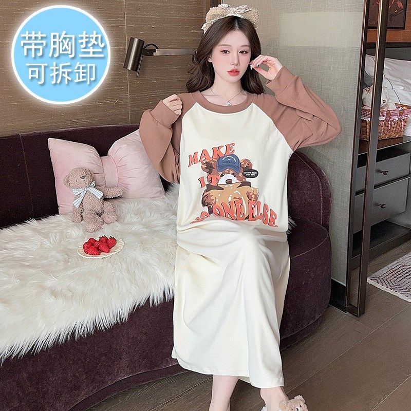 带胸垫睡裙女秋季保暖德绒卡通学生长款过膝大码200斤孕妇睡衣裙,女士内衣/男士内衣/家居服,睡裙,淘宝优惠券,粉丝福利购,淘宝优惠卷
