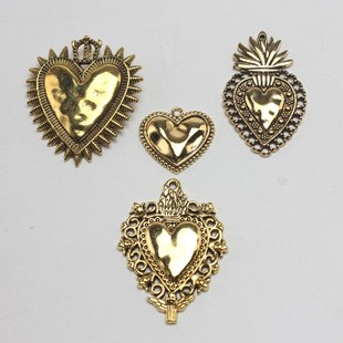 Antique DIY Gold Heart Pendant Color Mix 新品 Cha Sacred 8pcs