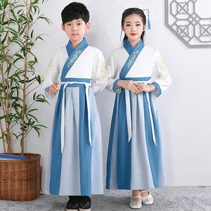现货汉服男童春秋k新款小学生中国风国学服女童服装儿童唐装古装
