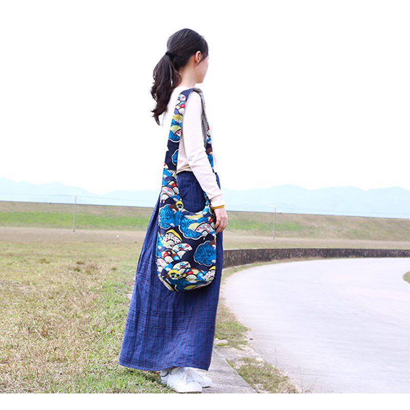 民族风包包女单肩斜挎文艺布包女包女士水桶包印花云南旅游牛仔布