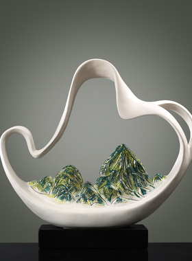 新中式摆件小重山工艺品玄关门厅柜样板间K民宿酒店装饰品艺术摆