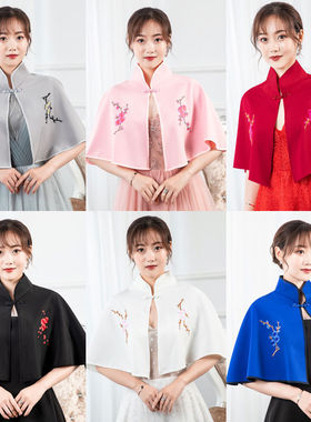 春夏秋季复古斗篷披肩婚纱礼服日常搭配裙子旗Q袍大码厚缎布民族