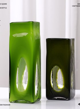复古玻璃花瓶高级感桌面装饰摆件客厅酒店创意软装插花创意工艺品