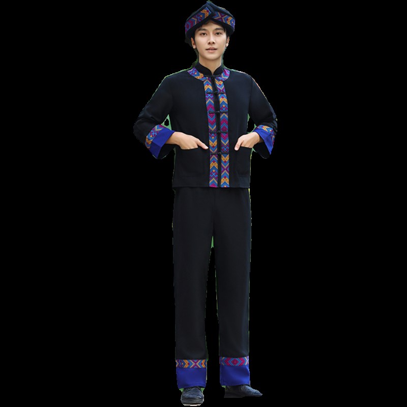 24新款黑色壮族服装男传统民族服E饰儿童民族服舞蹈舞台表演服