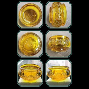 黄水晶聚宝盆摆件金黄色琉璃元 宝招财聚财家居摆设开业乔迁礼品