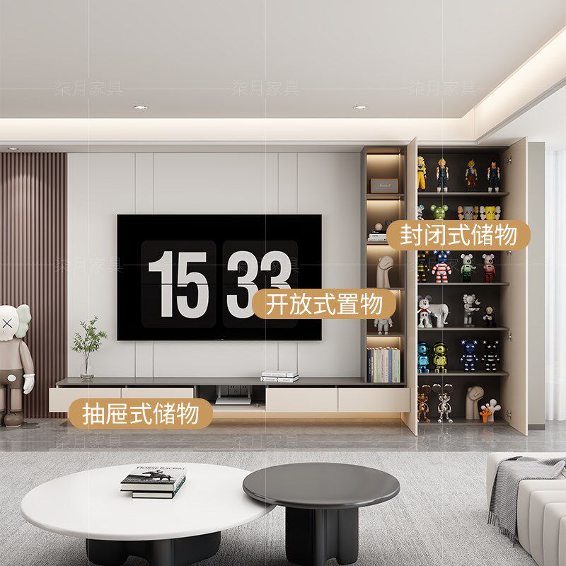 背景墙电视机柜一体书柜客厅储物柜整墙家具全屋定制现代简约柜子