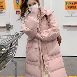 冬季羽绒服女新款中长款过膝百搭宽松小个子韩版学生加绒连帽外套