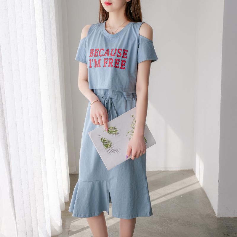 休闲时尚 纯棉外出辣妈款新款产后女装潮妈M喂奶衣服哺乳期连衣裙