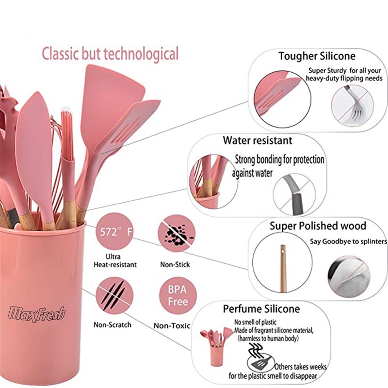 Silicone Cooking Utensils Non-stick Kitchenware With Spoon H