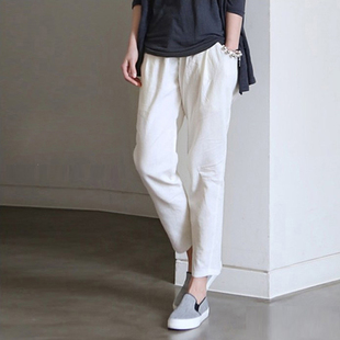 夏季 宽松休闲亚麻托腹哈伦裤 小脚九分 子外穿棉麻l春夏薄款 孕妇裤