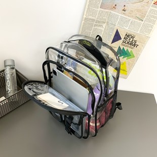 双肩包女2024新款时尚轻便透明糖果色大学生上课包pvc情侣书包女