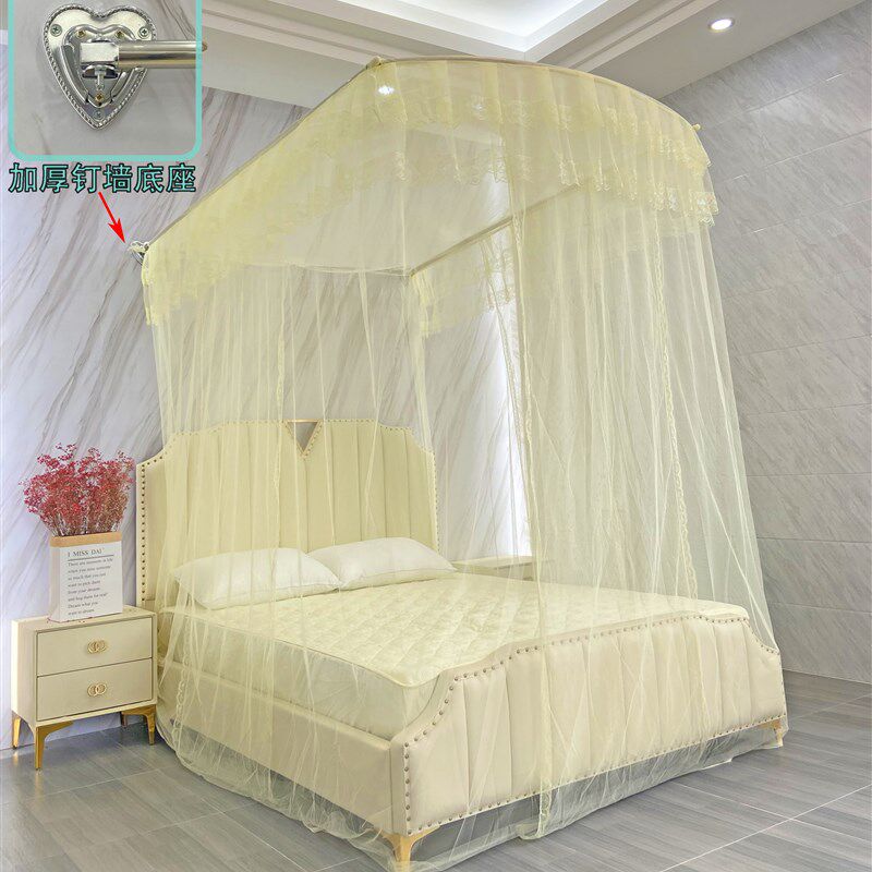 挂墙U型方型伸缩加密三门单门可拆洗蚊帐不锈钢支架加厚高钉墙1.5