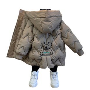 儿童羽绒棉服冬装2024新款洋气中长款免洗宝宝棉衣加厚男童皮棉袄