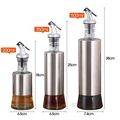 Stainless Steel Oil Bottle Glass Leak-proof Kitchen Soy Sauc
