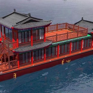 水上房船木船画舫船大型仿古水上餐饮船景区民宿电动观光船