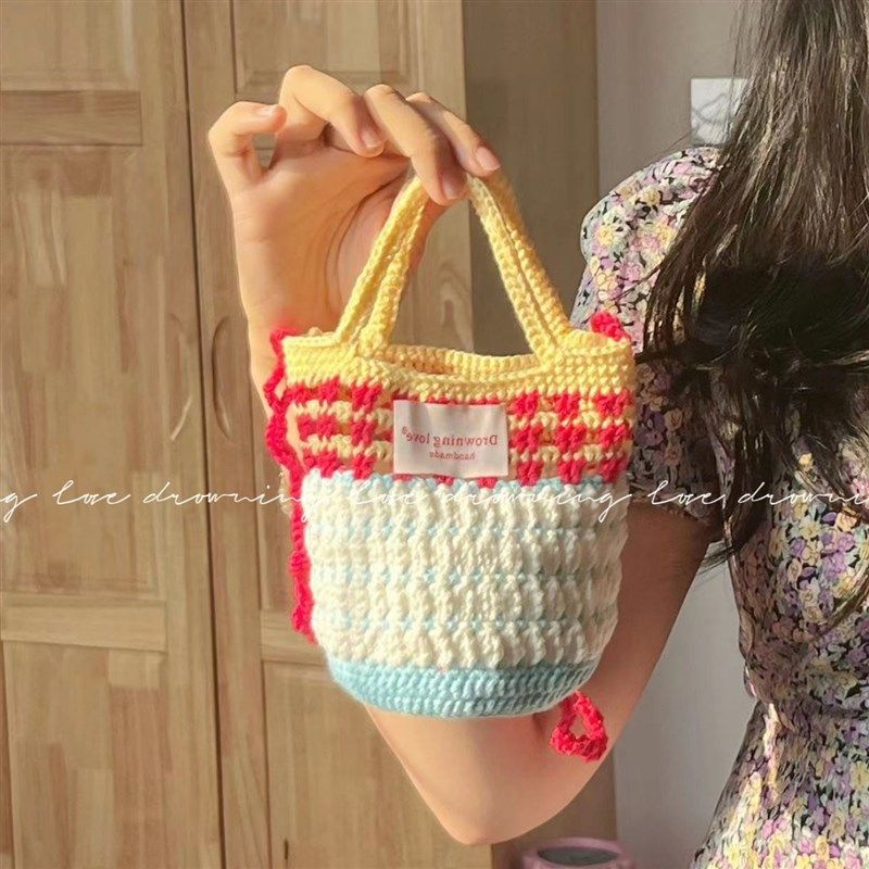 溺水小苑手工编织ins撞色树莓拼花纹网兜包圆股纱空心线毛线diy,服饰配件/皮带/帽子/围巾,DIY编织材料包,淘宝优惠券,粉丝福利购,淘宝优惠卷