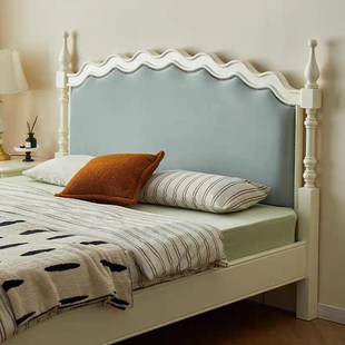 美式白色实木床田园风布艺床1米8法式实木双人床小户型1米5单人床